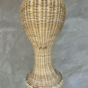 Vintage Woven Wicker Head Hat Wig Stand Holder Mannequin 13”